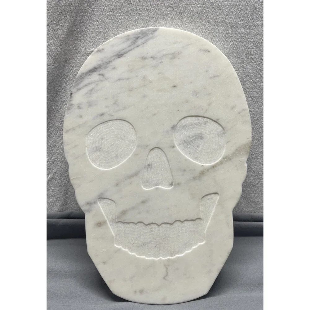 Marble Cheese Board Charcuterie Serving Tray White Skull Halloween Witch Goth